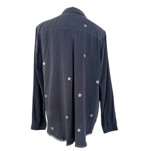 ANTHROPOLOGIE Cloth & Stone Lyocell Button Down Raw Hem Silver Star Shirt Size L - Picture 4 of 10